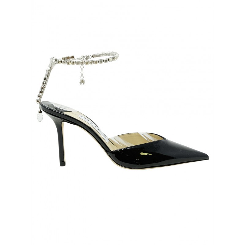 JIMMY CHOO J000155421 BLACK/CRYSTAL PATENT LEATHER SAEDA SLINGBACK
