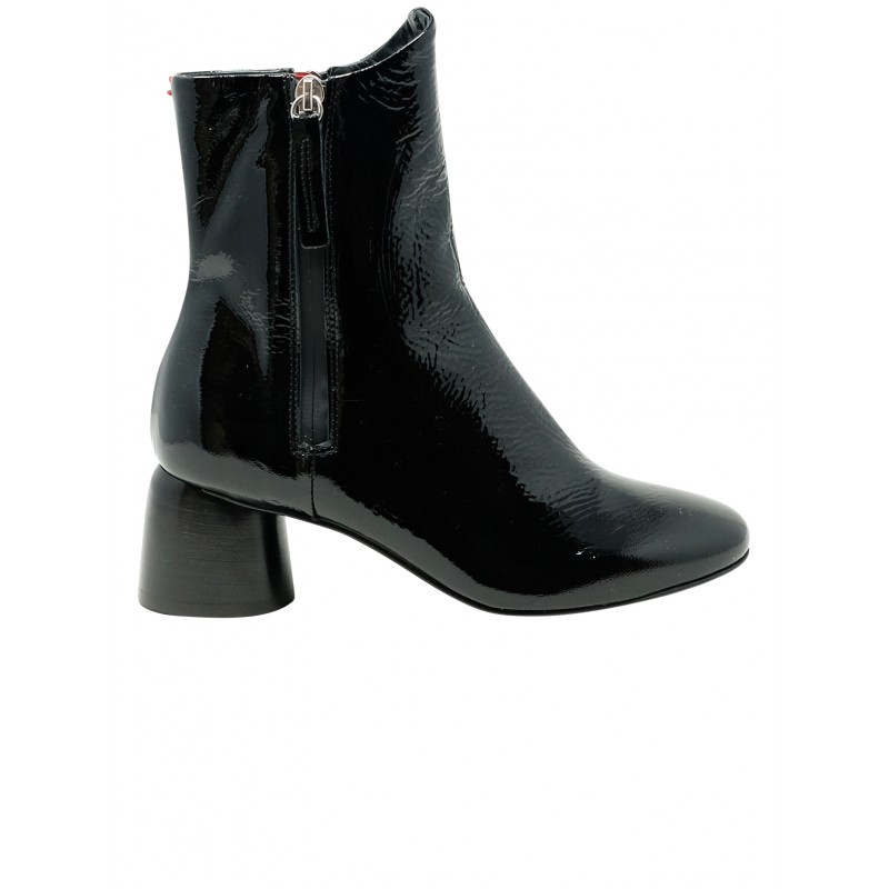 HALMANERA CAREN05 BLACK PATENT LEATHER PLUM ANKLE BOOTS
