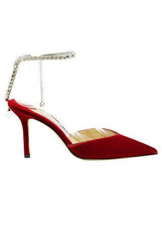 JIMMY CHOO J000157058 RED VELVET SAEDA SLINGBACK