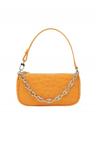 BY FAR MINI RACHEL ORANGE CROCO LEATHER HANDBAG