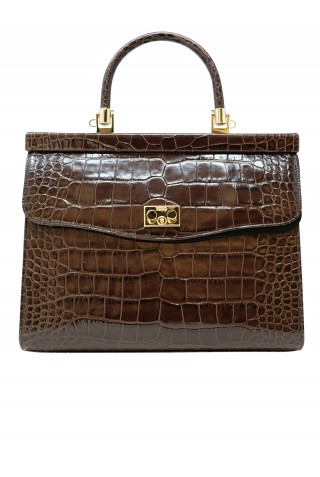 RODO B8533208 211 BROWN CROCO LEATHER PARIS HANDBAG