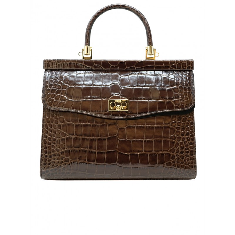 RODO B8533208 211 BROWN CROCO LEATHER PARIS HANDBAG