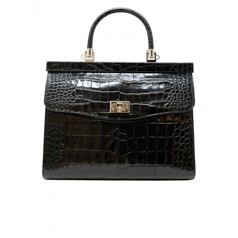 RODO B8533208 909 BLACK CROCO LEATHER PARIS HANDBAG