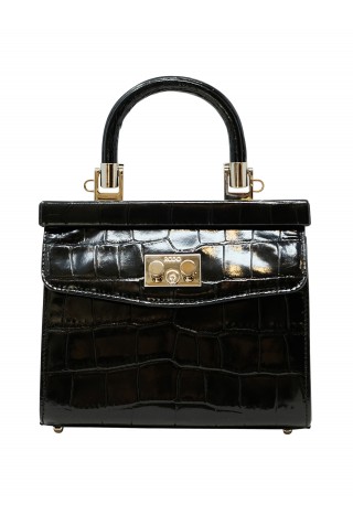 RODO B8503208 900 BLACK CROCO LEATHER PARIS HANDBAG