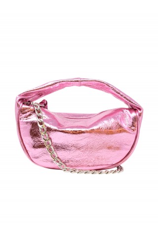 BY FAR BABY CUSH PINK METALLIC LEATHER HANDBAG