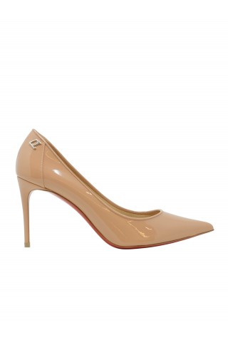 CHRISTIAN LOUBOUTIN 1221056 N295 NUDE PATENT LEATHER SPORTY KATE 85 PUMPS
