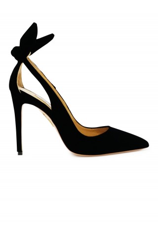 AQUAZZURA DENHIGP0-VEL-000 BLACK VELVET BOW TIE PUMP 105