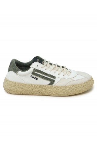 PURAAI 1.01 CLASSIC WHITE AND GREEN VEGAN LEATHER SNEAKERS
