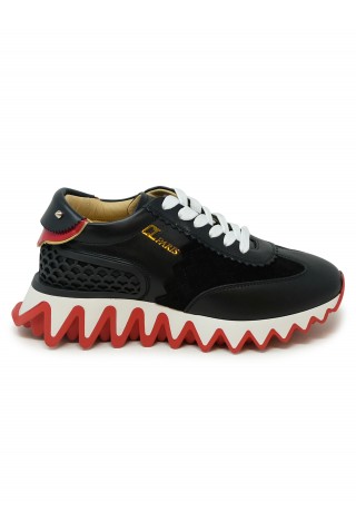 CHRISTIAN LOUBOUTIN 3201324 H358 BLACK/LOUBI CALF/VV/PAT LOUBISHARK DONNA FLAT SNEAKERS