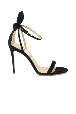 AQUAZZURA DENHIGS0-SUE-000 BLACK SUEDE BOW TIE SANDALS 105