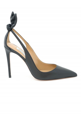 AQUAZZURA DENHIGP0-NAP-000 BLACK LEATHER BOW TIE PUMP 105