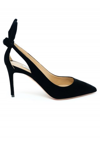 AQUAZZURA DENMIDP0-VEL-000 BLACK VELVET BOW TIE PUMP 85