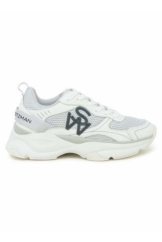 STUART WEITZMAN SH318 GREY AND WHITE CALF LEATHER TRAINER