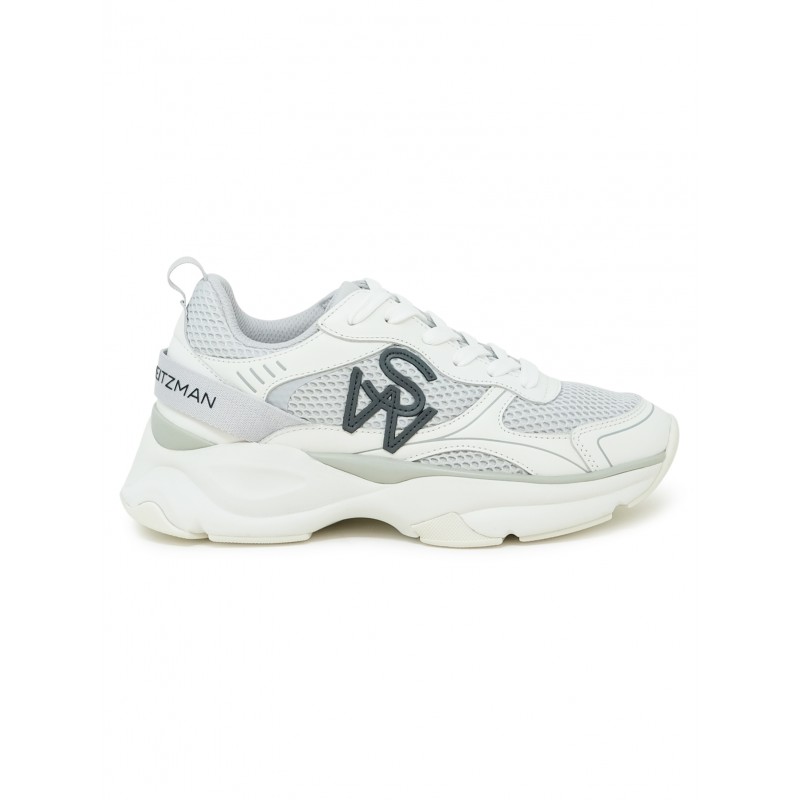 STUART WEITZMAN SH318 GREY AND WHITE CALF LEATHER TRAINER