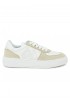 STUART WEITZMAN SH308 WHITE AND BEIGE CALF LEATHER COURTSIDE MONOGRAM SNEAKER