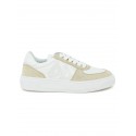 STUART WEITZMAN SH308 WHITE AND BEIGE CALF LEATHER COURTSIDE MONOGRAM SNEAKER