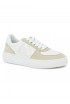 STUART WEITZMAN SH308 WHITE AND BEIGE CALF LEATHER COURTSIDE MONOGRAM SNEAKER