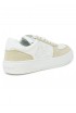 STUART WEITZMAN SH308 WHITE AND BEIGE CALF LEATHER COURTSIDE MONOGRAM SNEAKER