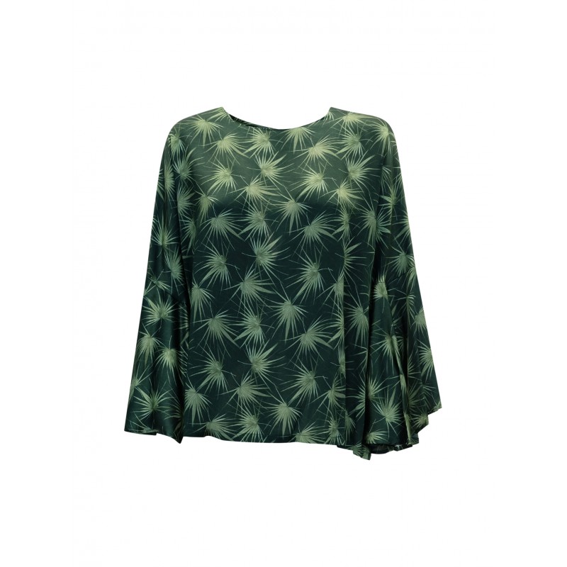 MAESTA M13B0098 S63 S6323 GREEN FLOWER SATIN SHIRT
