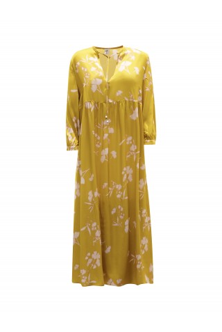 ONE DD-0156 0112 YELLOW AND PINK VISCOSE MIDI DRESS