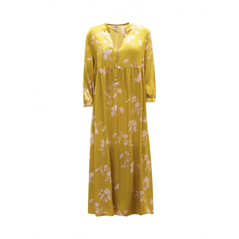 ONE DD-0156 0112 YELLOW AND PINK VISCOSE MIDI DRESS