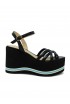 PALOMA BARCELO 24-1022 BLACK LEATHER LIOBA WEDGE SANDALS