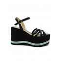 PALOMA BARCELO 24-1022 BLACK LEATHER LIOBA WEDGE SANDALS
