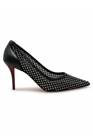CHRISTIAN LOUBOUTIN 3240170 B775 BLACK STRASS MESH LEATHER APOSTROPHA 80 PUMPS