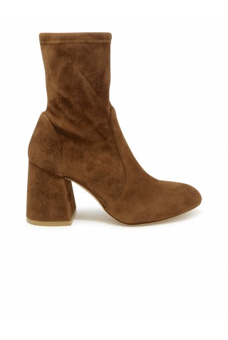 STUART WEITZMAN SF414 COFFEE SUEDE FLAREBLOCK 85 STRETCH BOOTIE