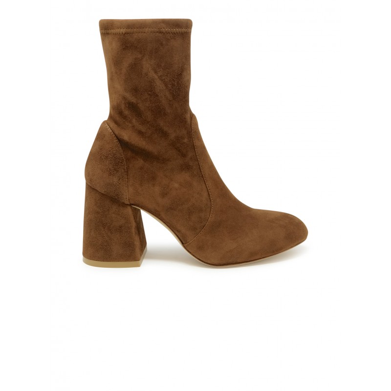 STUART WEITZMAN SF414 COFFEE SUEDE FLAREBLOCK 85 STRETCH BOOTIE