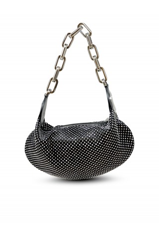 CHRISTIAN LOUBOUTIN 3245143 B781 BLACK AND SILVER LE 54 CHAIN NAPPA STRASS LEATHER BAG