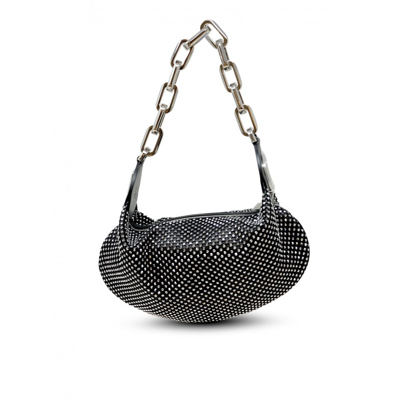 CHRISTIAN LOUBOUTIN 3245143 B781 BLACK AND SILVER LE 54 CHAIN NAPPA STRASS LEATHER BAG