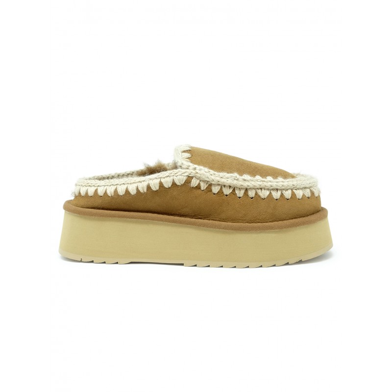 MOU FW681004A COGNAC ESKIMO LEATHER WOOL RUBBER PLATFORM CLOG