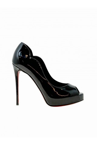 CHRISTIAN LOUBOUTIN 3230023 B439 BLACK PATENT LEATHER HOT CHICK ALTA 120 PUMPS