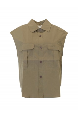 PAROSH D311667 007 NINJA GREEN OLIVE NYLON/COTTON SHIRT