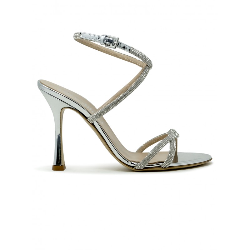 NINALILOU 341035M9/22 SILVER LEATHER SANDALS WITH SWAROVSKI