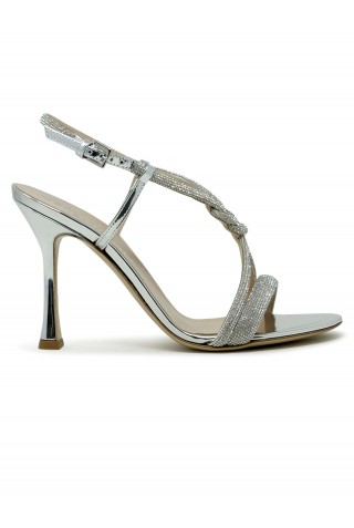 NINALILOU 351037M9/2 SILVER LEATHER SANDALS WITH SWAROVSKI