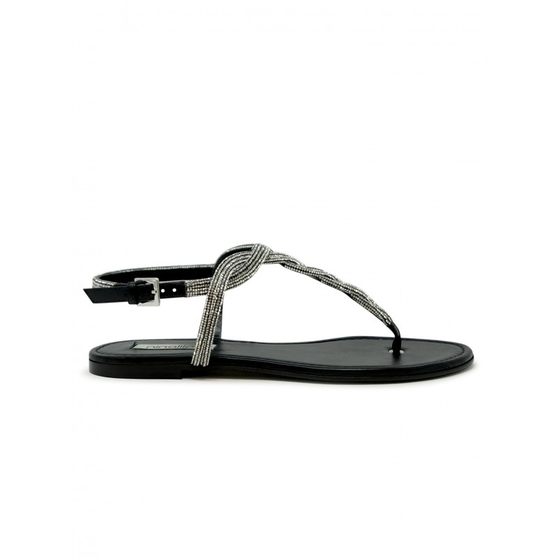 NINALILOU 351172FR/1 BLACK NAPPA FLAT SANDAL