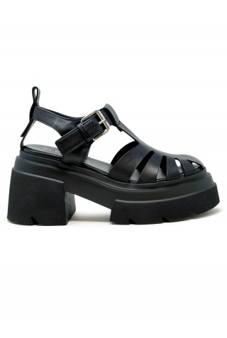ELENA IACHI E3787 BLACK LEATHER FLAT SANDALS