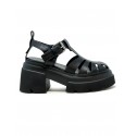 ELENA IACHI E3787 BLACK LEATHER FLAT SANDALS