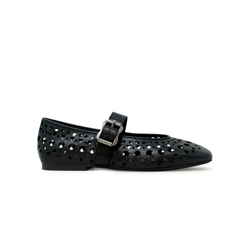 ASH S25-BROOK01 BLACK LEATHER BALLERINA FLAT SHOES