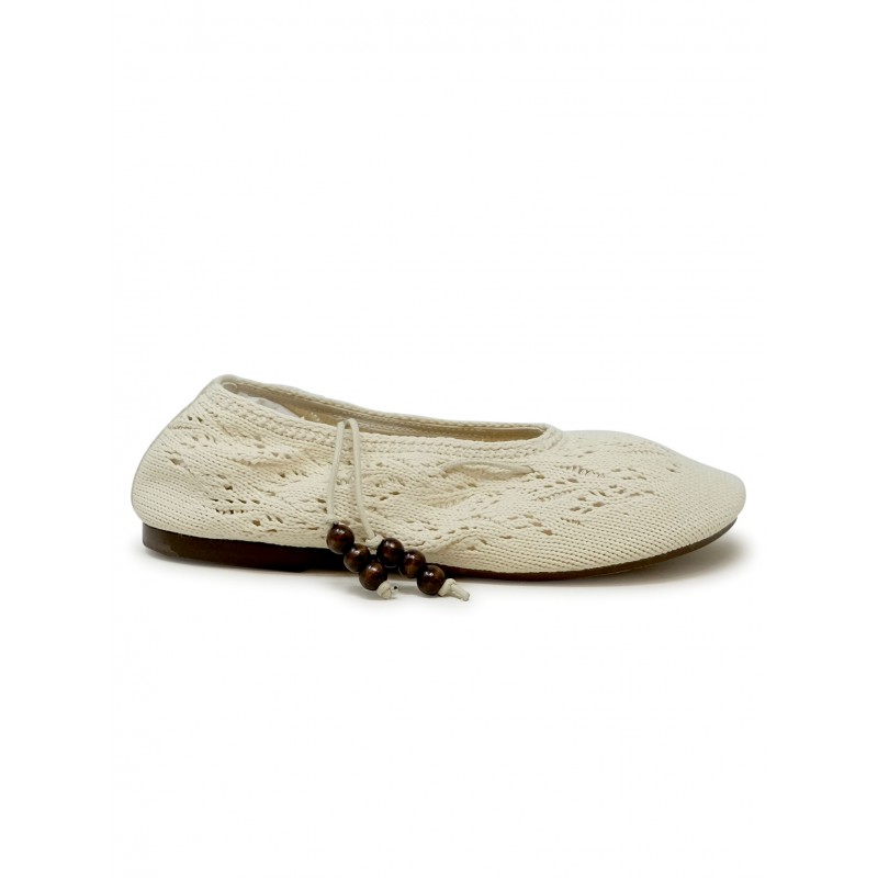 ALOHAS S100656-02 CREAM COTTON ROSEMARY CROCHET ESPADRILLAS FLAT SHOES