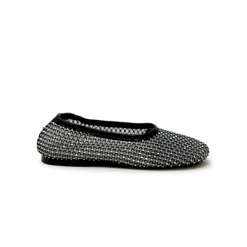 ALOHAS S100586-02 BLACK FABRIC/LEATHER GILL BALLERINA FLAT SHOES