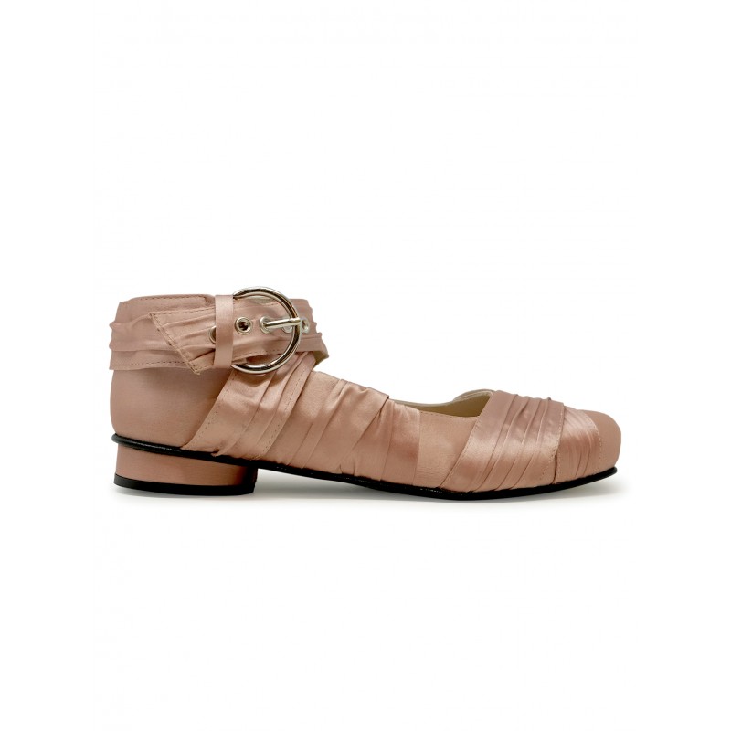 ALOHAS S100750-04 PINK SILK VOLANT BALLET FLAT SHOES