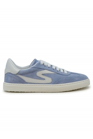 STUART WEITZMAN SK928 LIGHT BLUE AND WHITE LEATHER/SUEDE RUNAROUND SNEAKERS
