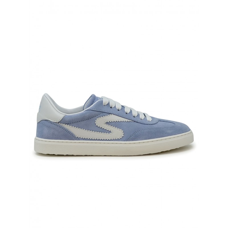 STUART WEITZMAN SK928 LIGHT BLUE AND WHITE LEATHER/SUEDE RUNAROUND SNEAKERS