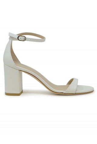 STUART WEITZMAN SK305 WHITE LEATHER NUDIST 75 BLOCK SANDALS