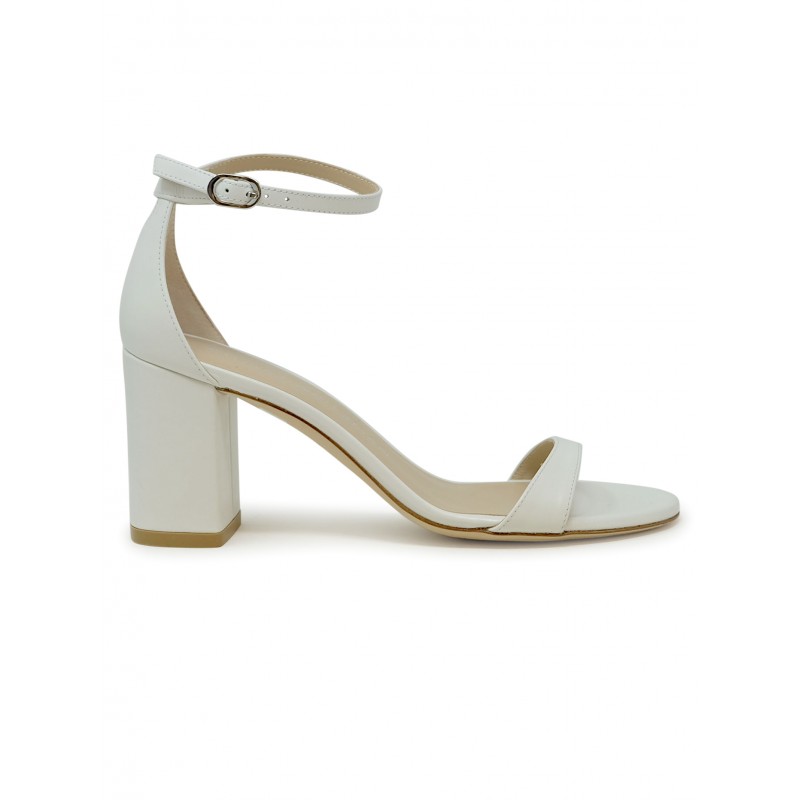 STUART WEITZMAN SK305 WHITE LEATHER NUDIST 75 BLOCK SANDALS