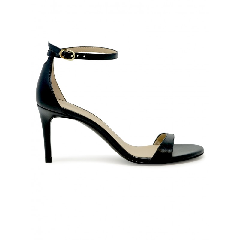 STUART WEITZMAN SK306 BLACK LEATHER NUDIST II 75 SANDALS