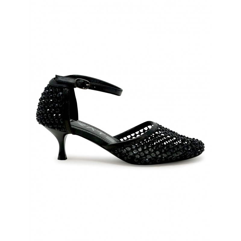 ELENA IACHI R15 BLACK LEATHER/GLITTER SANDALS
